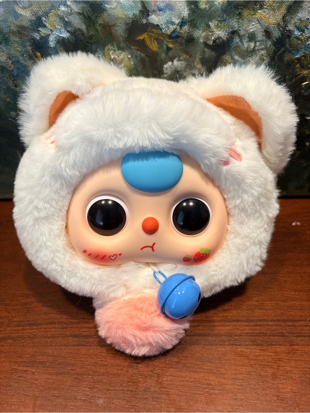 Plush Baby Doll Toy in White with Blue Accent